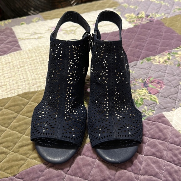 Alex Marie Shoes - Alex Marie Women Leather Cork Wedge Heels Sandals Shoes Sz 8 Blue Side Zip
